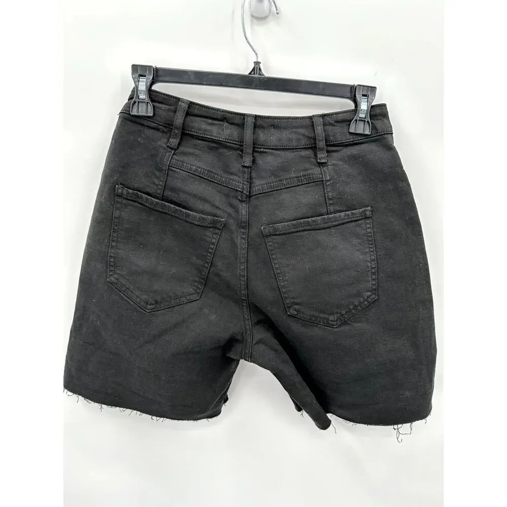 FREE PEOPLE NWT Black Denim Raw Hem Cut Off Shorts // 26 - Picture 5 of 7